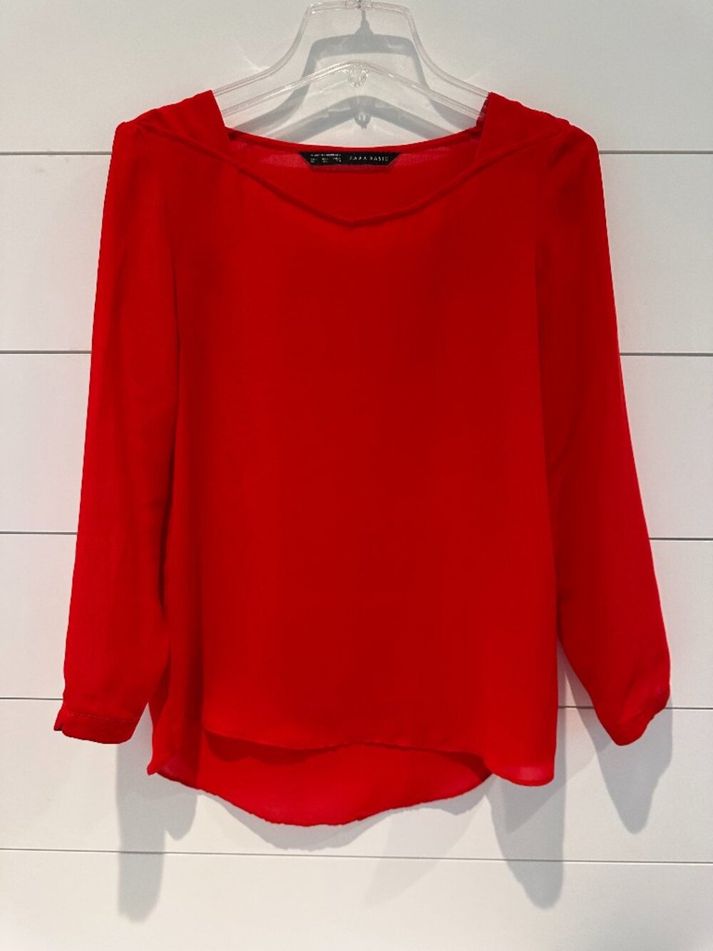 Zara Basic Red Long Sleeve Blouse - Size XS